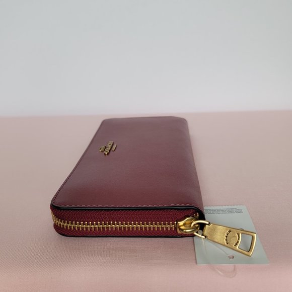 COACH Slim Accordion Smooth Calf Leather Zip-Around Wallet- Cherry color ⭐ - Picture 11 of 16